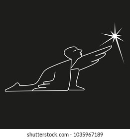 The winged man reaches out to the star. Vector illustration.
