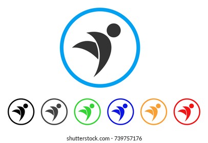 Winged Man rounded icon. Style is a flat gray symbol inside light blue circle with additional colored versions. Winged Man vector designed for web and software interfaces.