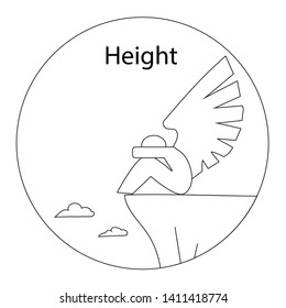 Winged man sits on the edge of the abyss.  Vector illustration.