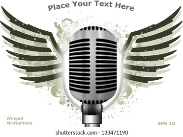 Winged microphone. Vector illustration