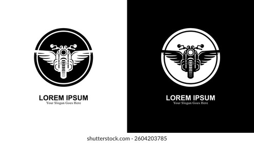 winged motorcycle logo design combined with a circle