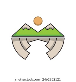 winged mountain logo, with a beautiful panorama. solid color style.