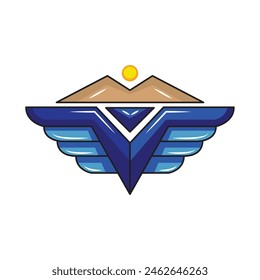 winged mountain logo, uniquely visualized, logo design simple modern. solid color style,