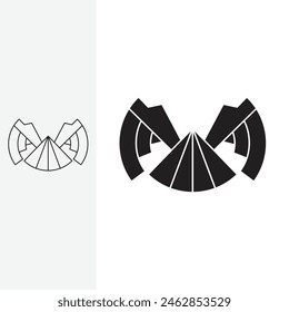 winged mountain logo, with wings forming the letter m, logo design template sign. monoline style and silhouette stylish.