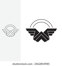 winged mountain logo, with wings forming the letter W. Line art style and silhouette stylish.