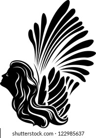 Winged muse face, symbol stencil for stickers, vinyl cutting