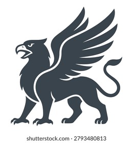 Winged mythical creature with lion body and eagle wings standing alone icon