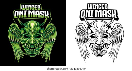 winged oni mask mascot logo