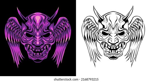 winged oni mask vector illustration