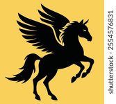 Winged Pegasus Horse Vector Illustration for Icon, Symbol or Logo. Majestic Flying Horse Sign, Mythical Winged Beauty in Stunning Detail