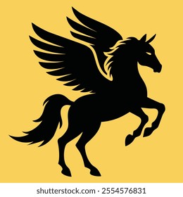 Winged Pegasus Horse Vector Illustration for Icon, Symbol or Logo. Majestic Flying Horse Sign, Mythical Winged Beauty in Stunning Detail