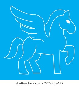 Winged Pegasus outline mythical creature illustration. Minimal line art of a winged Pegasus in red outline, representing mythology, fantasy creatures, and ancient legends in clean vector style.EPS10AI.

