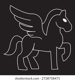 Winged Pegasus outline mythical creature illustration. Minimal line art of a winged Pegasus in red outline, representing mythology, fantasy creatures, and ancient legends in clean vector style.EPS10AI.

