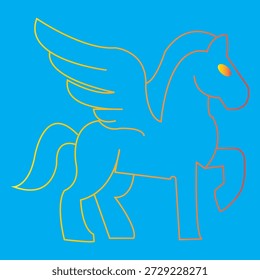 Winged Pegasus outline mythical creature illustration. Minimal line art of a winged Pegasus in red outline, representing mythology, fantasy creatures, and ancient legends in clean vector style.EPS10AI.


