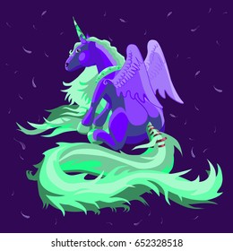 Winged Pegasus with turquoise mane and tail is as friendly as unicorns, and maybe a fly and ride you on the clouds and the rainbow.