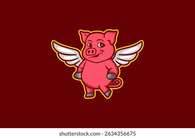 winged pig mascot logo design