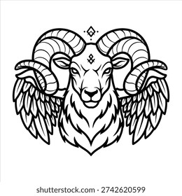Winged Ram Head Mascot Vector Illustration.