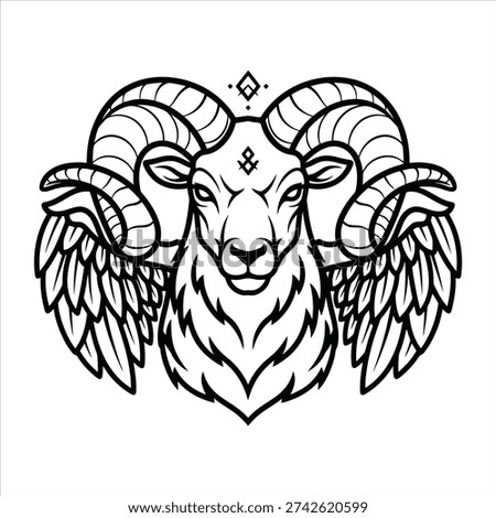 Winged Ram Head Mascot Vector Illustration.