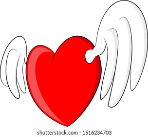 Winged red flying heart for lovers