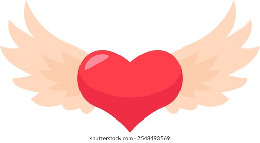 Winged Red Heart, isolated flat illustration in transparent background