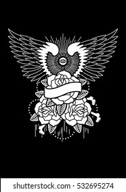 Winged Rose Tattoo Design