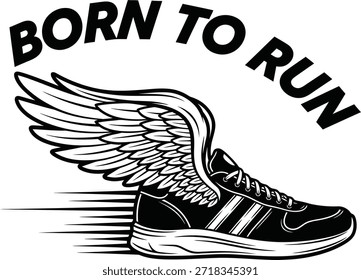 Zapatilla de running alada nacida para correr Ilustración vectorial para corredor de maratón y club de fitness atlético