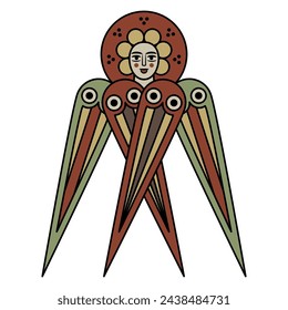 Winged Seraphim. Christian angel or cherub. Medieval illuminated manuscript design. Isolated vector illustration.