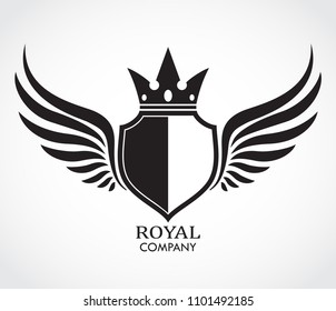 winged shield with crown royal design logo