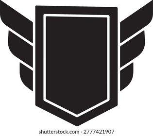Winged shield emblem icon design. Modern vector graphic illustration featuring sharp lines and symmetrical wing elements.