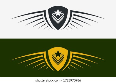 Winged Shield Emblem. Military Badge. Silhouette for Heraldry, Tattoo, Logo or Other Symbols