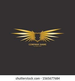 winged shield gold logo design symbol vector illustration-vector