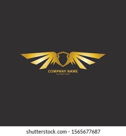 winged shield gold logo design symbol vector illustration-vector