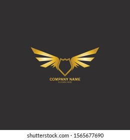 winged shield gold logo design symbol vector illustration-vector