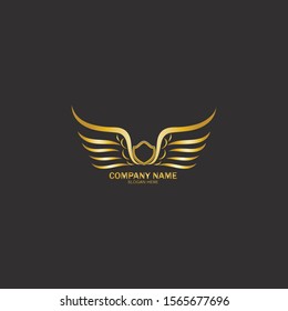 winged shield gold logo design symbol vector illustration-vector