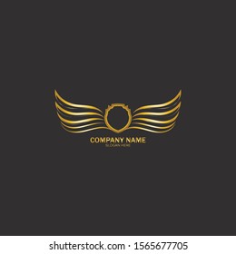 winged shield gold logo design symbol vector illustration-vector