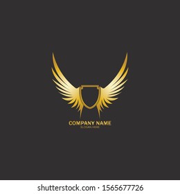 winged shield gold logo design symbol vector illustration-vector