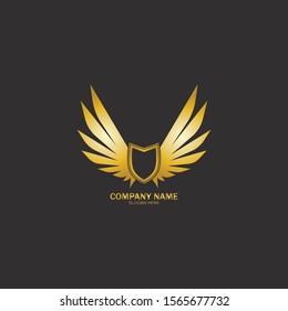 winged shield gold logo design symbol vector illustration-vector