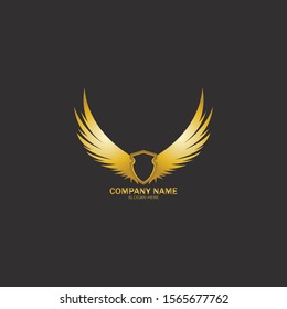 winged shield gold logo design symbol vector illustration-vector