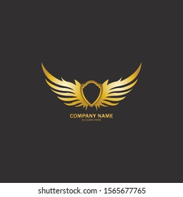 winged shield gold logo design symbol vector illustration-vector