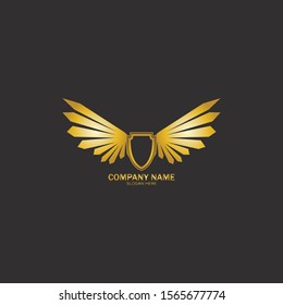 winged shield gold logo design symbol vector illustration-vector
