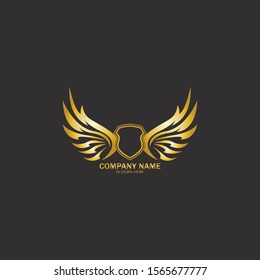 winged shield gold logo design symbol vector illustration-vector