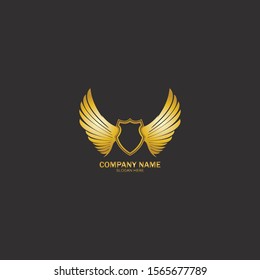winged shield gold logo design symbol vector illustration-vector