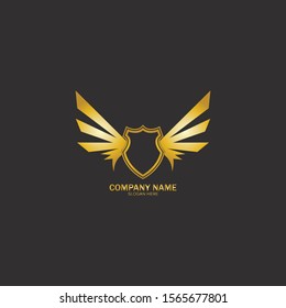 winged shield gold logo design symbol vector illustration-vector
