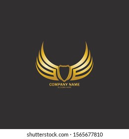 winged shield gold logo design symbol vector illustration-vector