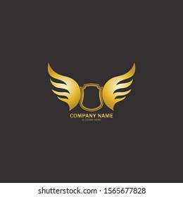 winged shield gold logo design symbol vector illustration-vector