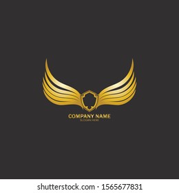 winged shield gold logo design symbol vector illustration-vector