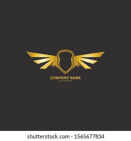 winged shield gold logo design symbol vector illustration-vector