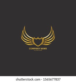 winged shield gold logo design symbol vector illustration-vector