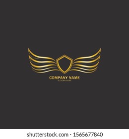 winged shield gold logo design symbol vector illustration-vector