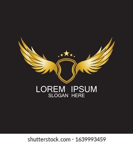 winged shield gold logo design symbol vector illustration-vector
